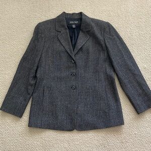 Linda Allard Ellen Tracy Blazer Suit Jacket Grey Wool Blend Size 12 Like New